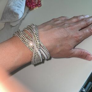 Light grey real suede bracelet with Swarovski crystals from NYC fashion show
